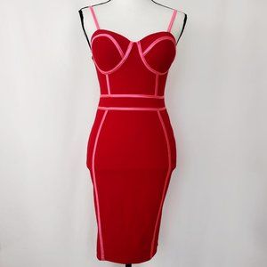 Fashion Nova Red Striped Bustier Sheath Bodycon Dress